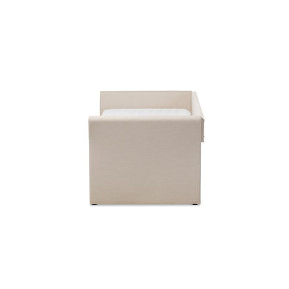 Beige Fabric Upholstered Daybed with Guest Trundle Bed