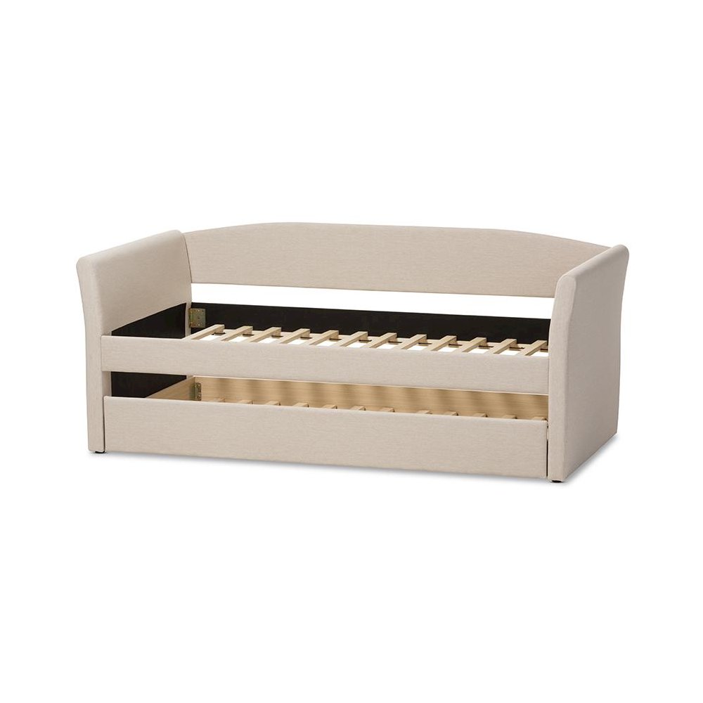 Beige Fabric Upholstered Daybed with Guest Trundle Bed