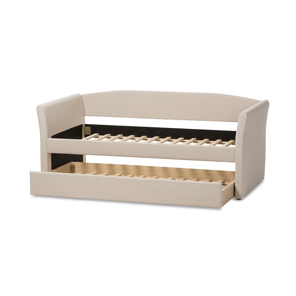 Beige Fabric Upholstered Daybed with Guest Trundle Bed