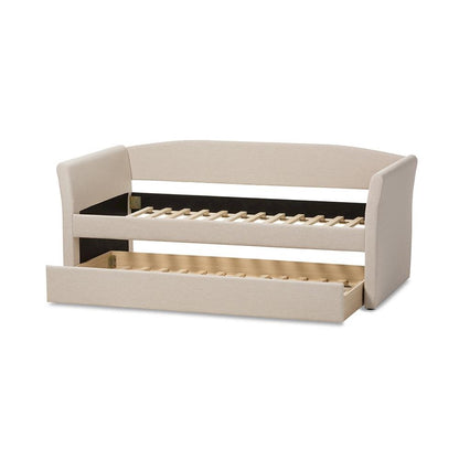 Beige Fabric Upholstered Daybed with Guest Trundle Bed