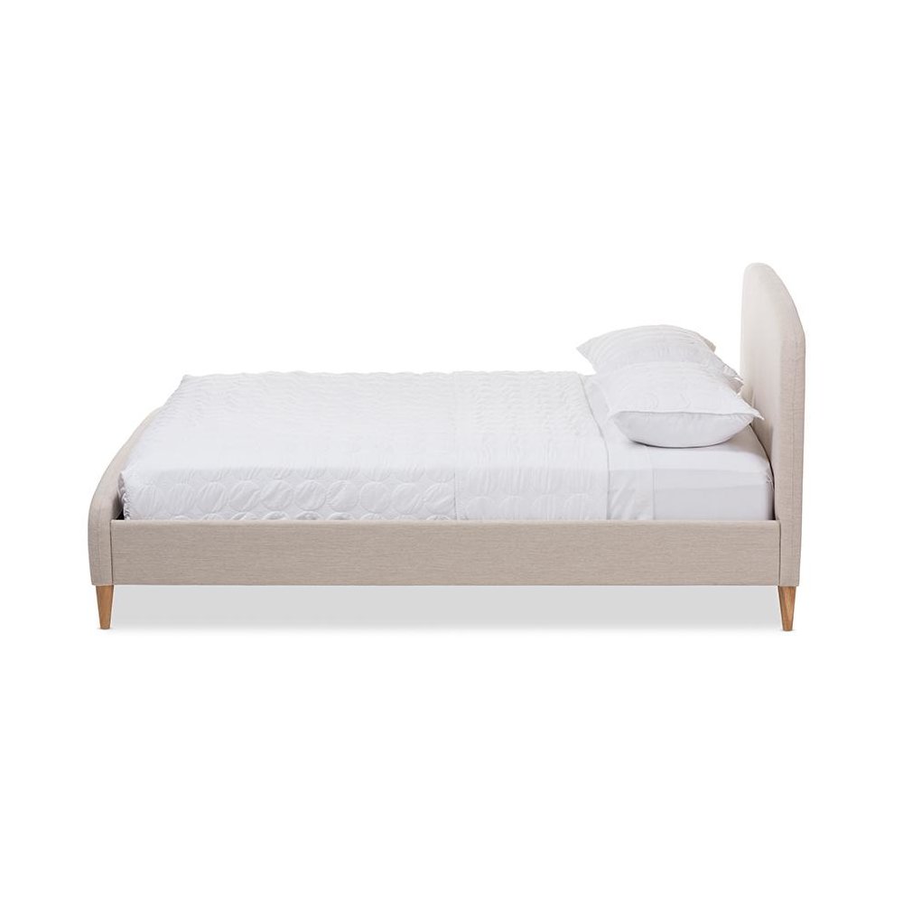 Mia Mid-Century Light Beige Fabric Upholstered Full Size Platform Bed