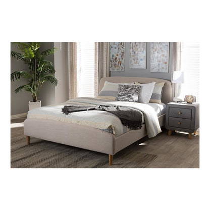 Mia Mid-Century Light Beige Fabric Upholstered Full Size Platform Bed