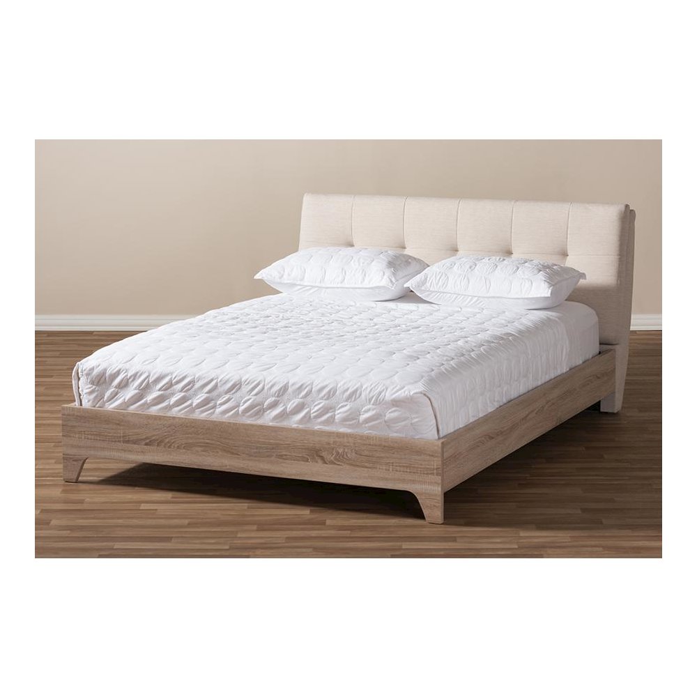 Mia Mid-Century Light Beige Fabric Upholstered Full Size Platform Bed