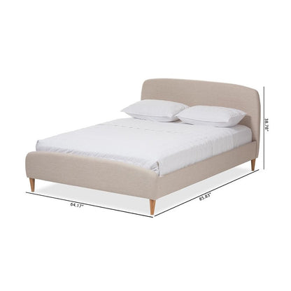 Mia Mid-Century Light Beige Fabric Upholstered Full Size Platform Bed