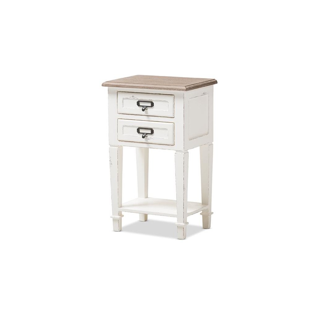 Weathered Oak and White Wash Distressed Finish Wood Nightstand