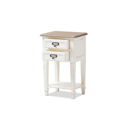 Weathered Oak and White Wash Distressed Finish Wood Nightstand