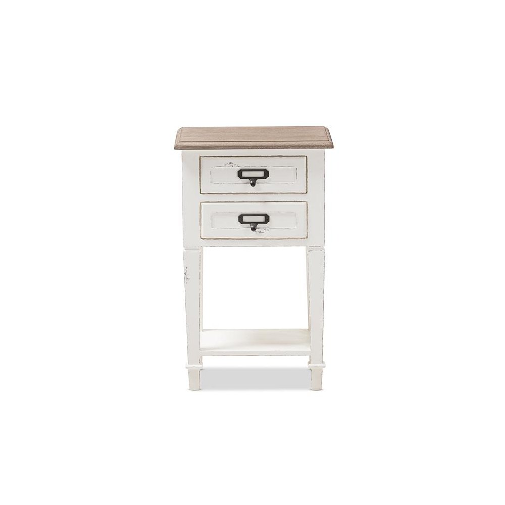 Weathered Oak and White Wash Distressed Finish Wood Nightstand