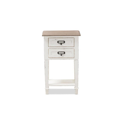 Weathered Oak and White Wash Distressed Finish Wood Nightstand