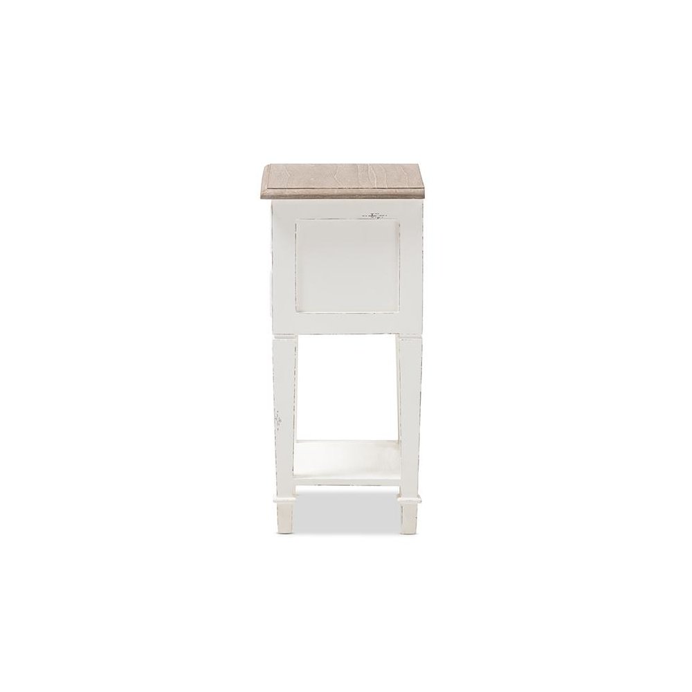 Weathered Oak and White Wash Distressed Finish Wood Nightstand