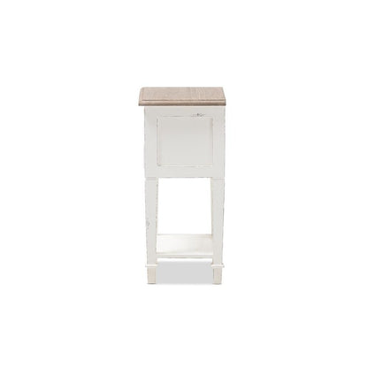 Weathered Oak and White Wash Distressed Finish Wood Nightstand
