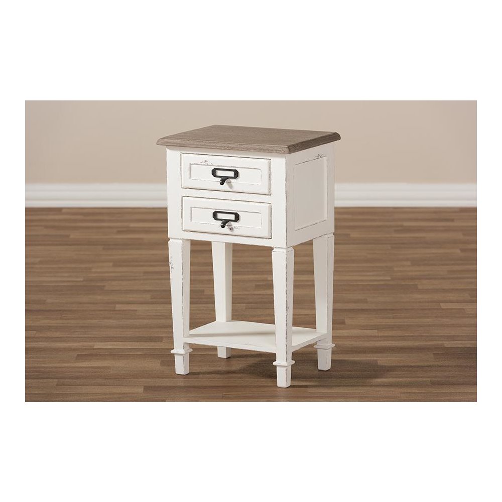Weathered Oak and White Wash Distressed Finish Wood Nightstand