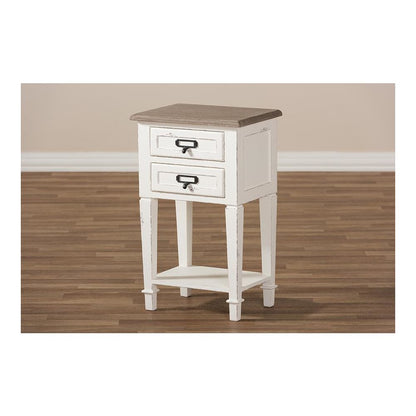 Weathered Oak and White Wash Distressed Finish Wood Nightstand