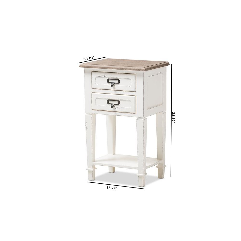 Weathered Oak and White Wash Distressed Finish Wood Nightstand
