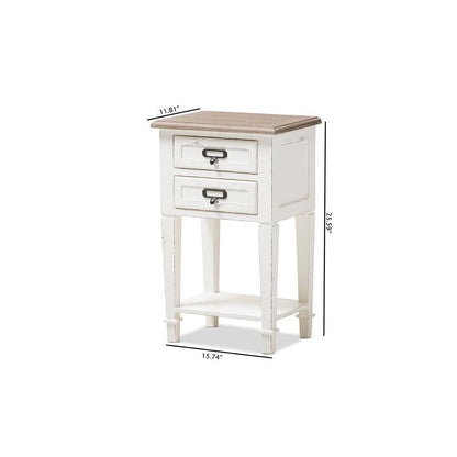 Weathered Oak and White Wash Distressed Finish Wood Nightstand