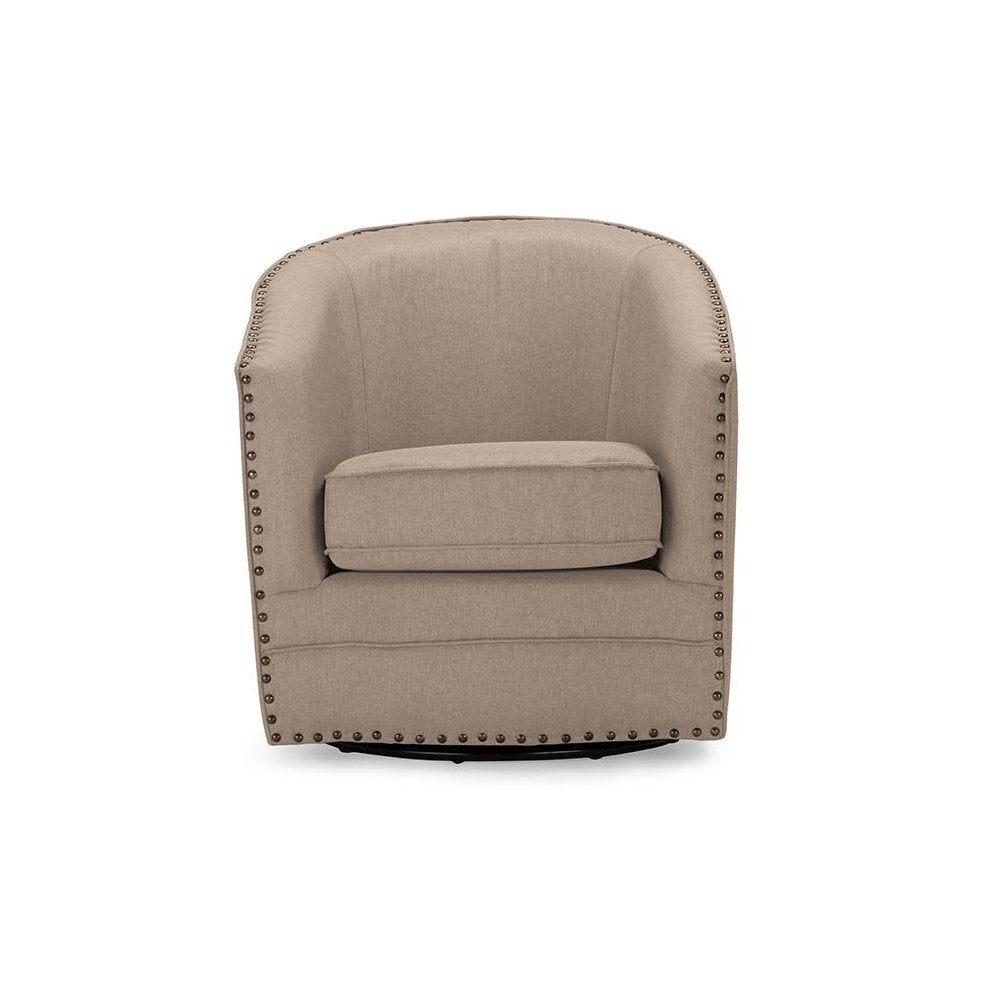 Classic Retro Beige Fabric Upholstered Swivel Tub Chair