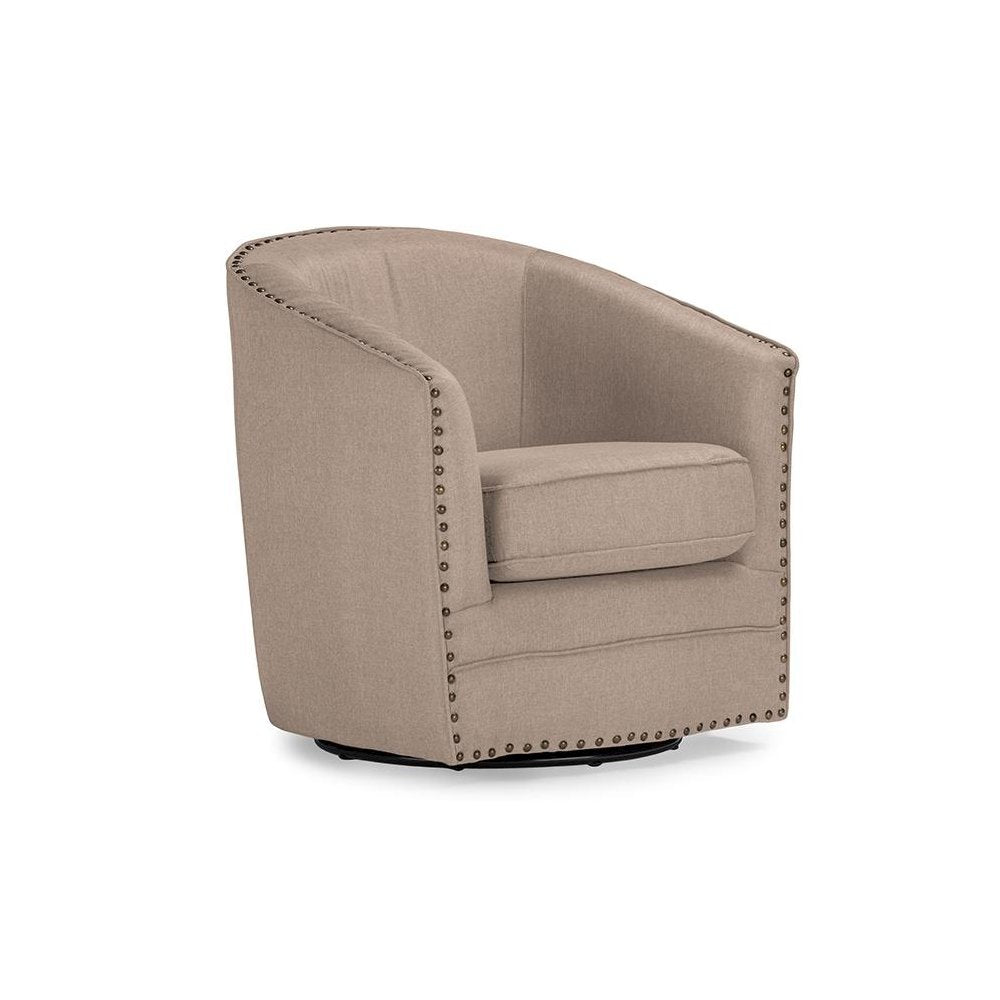 Classic Retro Beige Fabric Upholstered Swivel Tub Chair