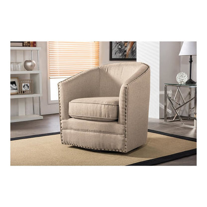 Classic Retro Beige Fabric Upholstered Swivel Tub Chair