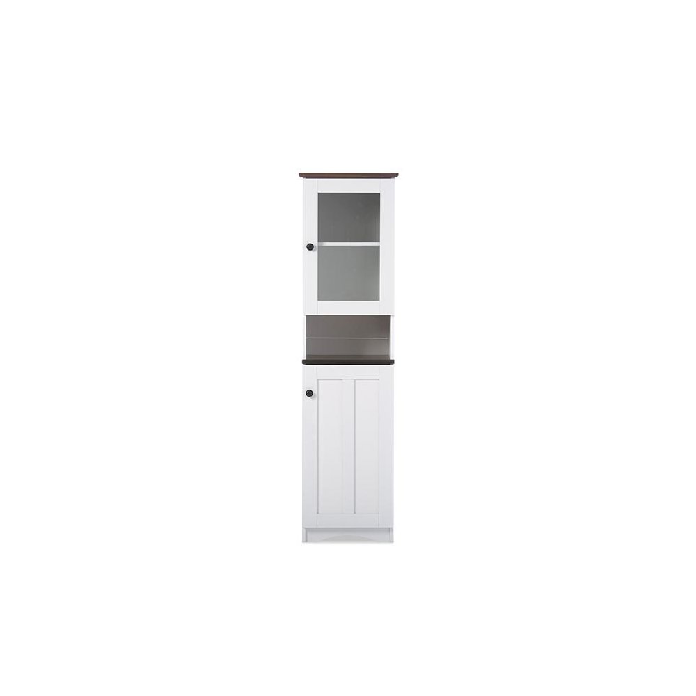 Two-tone White and Dark Brown Buffet and Hutch Kitchen Cabinet