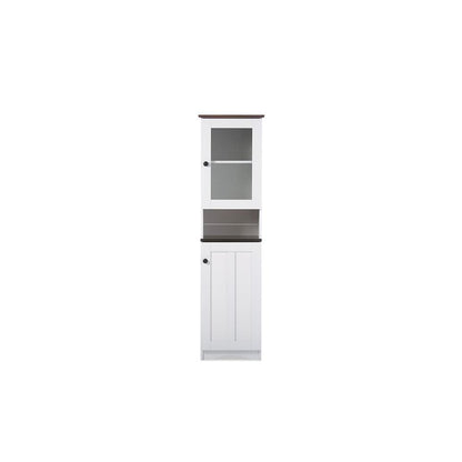 Two-tone White and Dark Brown Buffet and Hutch Kitchen Cabinet