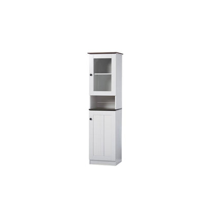 Two-tone White and Dark Brown Buffet and Hutch Kitchen Cabinet