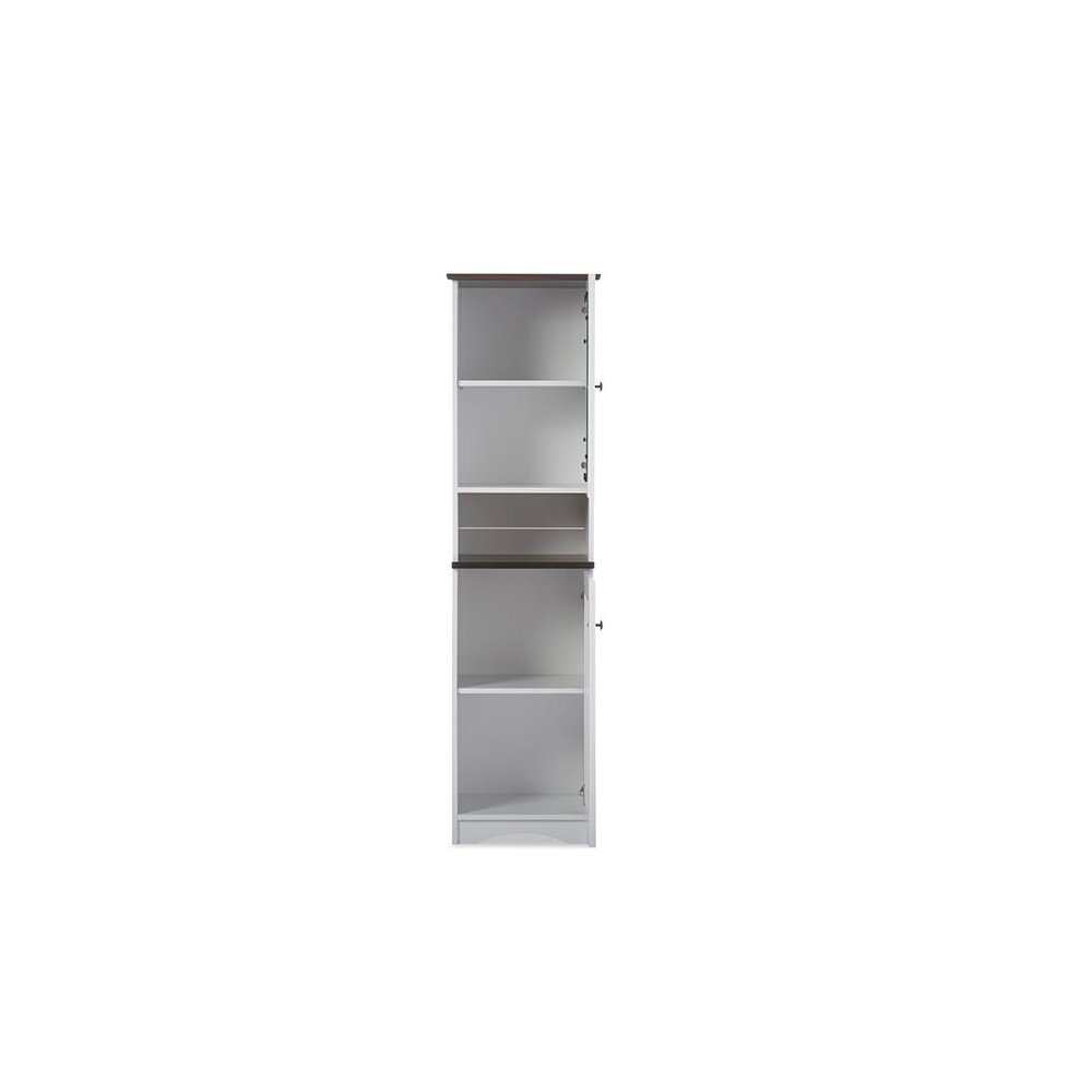 Two-tone White and Dark Brown Buffet and Hutch Kitchen Cabinet