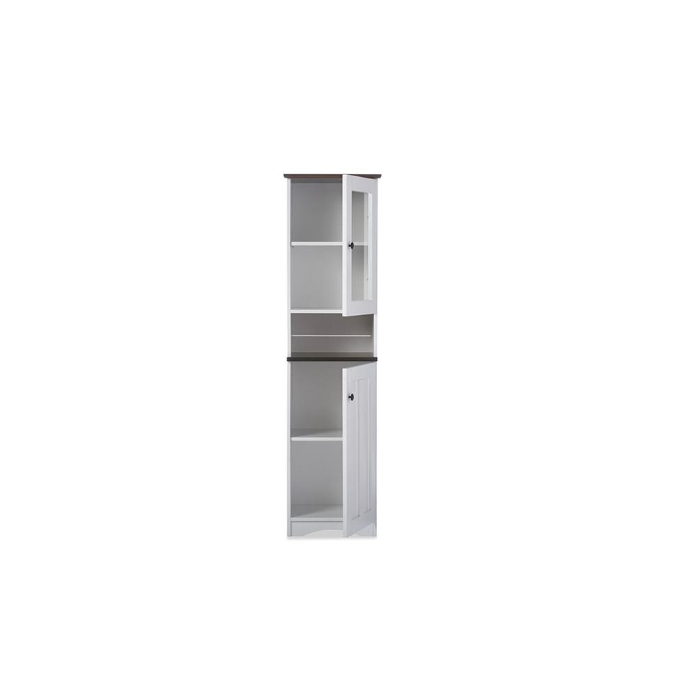 Two-tone White and Dark Brown Buffet and Hutch Kitchen Cabinet