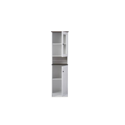 Two-tone White and Dark Brown Buffet and Hutch Kitchen Cabinet