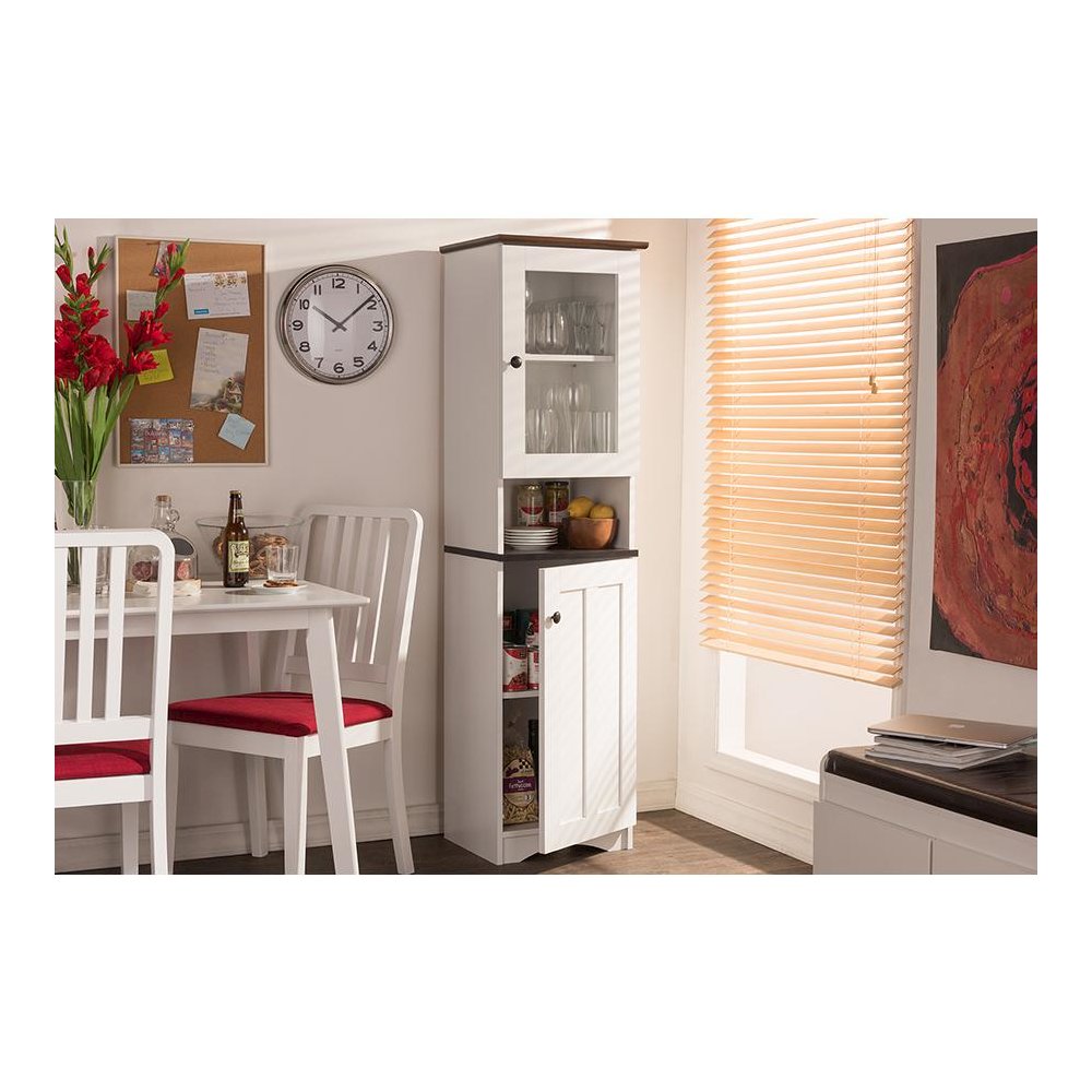 Two-tone White and Dark Brown Buffet and Hutch Kitchen Cabinet