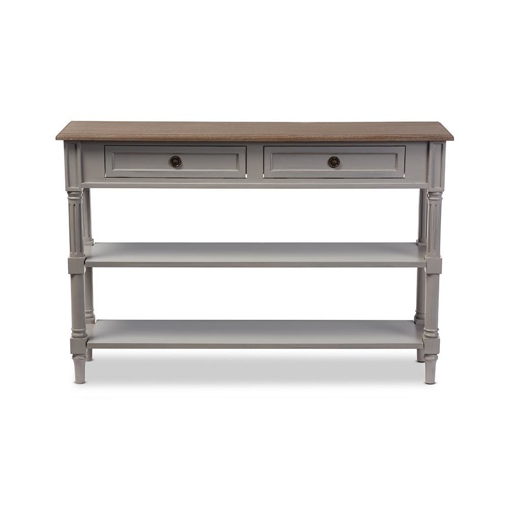 White Wash Distressed Wood and Grey Two-tone 2-drawer Console Table