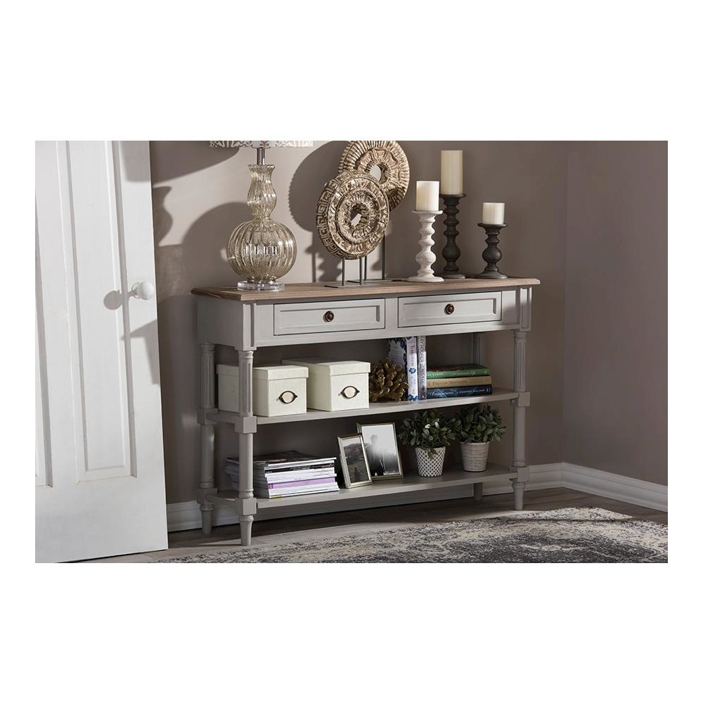 White Wash Distressed Wood and Grey Two-tone 2-drawer Console Table