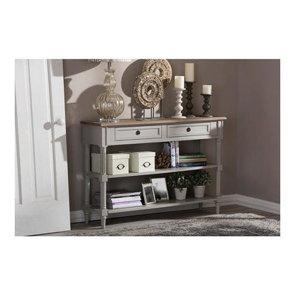 White Wash Distressed Wood and Grey Two-tone 2-drawer Console Table