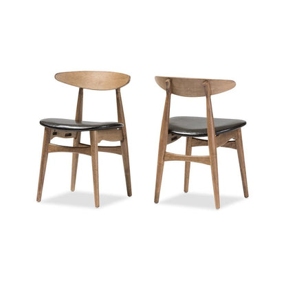 Leather and "Oak" Light Brown Finishing Wood Dining Chair