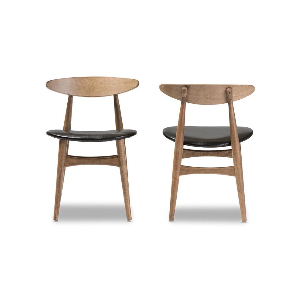 Leather and "Oak" Light Brown Finishing Wood Dining Chair