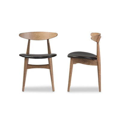 Leather and "Oak" Light Brown Finishing Wood Dining Chair