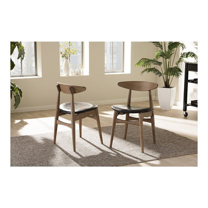 Leather and "Oak" Light Brown Finishing Wood Dining Chair