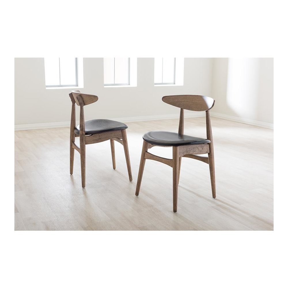 Leather and "Oak" Light Brown Finishing Wood Dining Chair
