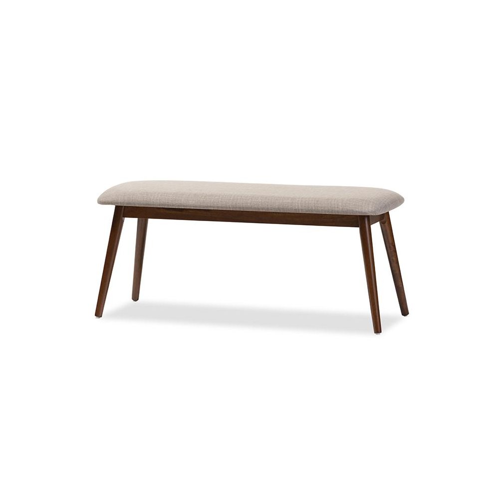 Modern Light Grey Fabric and "Oak" Medium Brown Finishing Wood Dining Bench