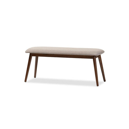 Modern Light Grey Fabric and "Oak" Medium Brown Finishing Wood Dining Bench