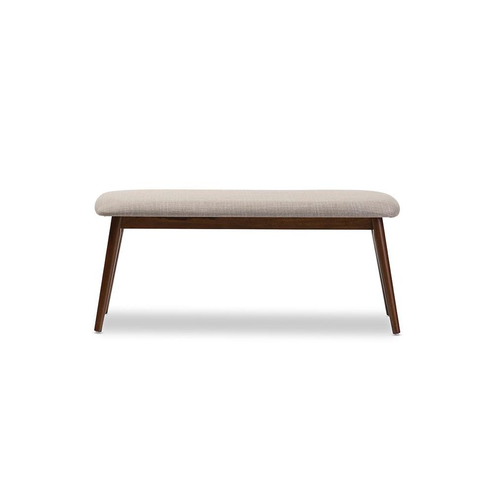 Modern Light Grey Fabric and "Oak" Medium Brown Finishing Wood Dining Bench