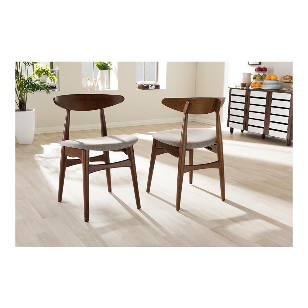 Modern Light Grey Fabric and "Oak" Medium Brown Finishing Wood Dining Chair