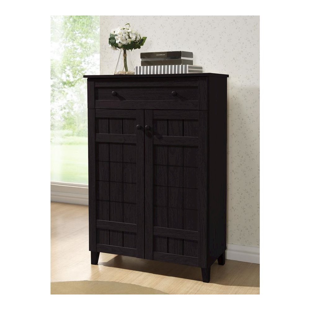 Baxton Studio Glidden Dark Brown Wood Modern Shoe Cabinet (Tall)