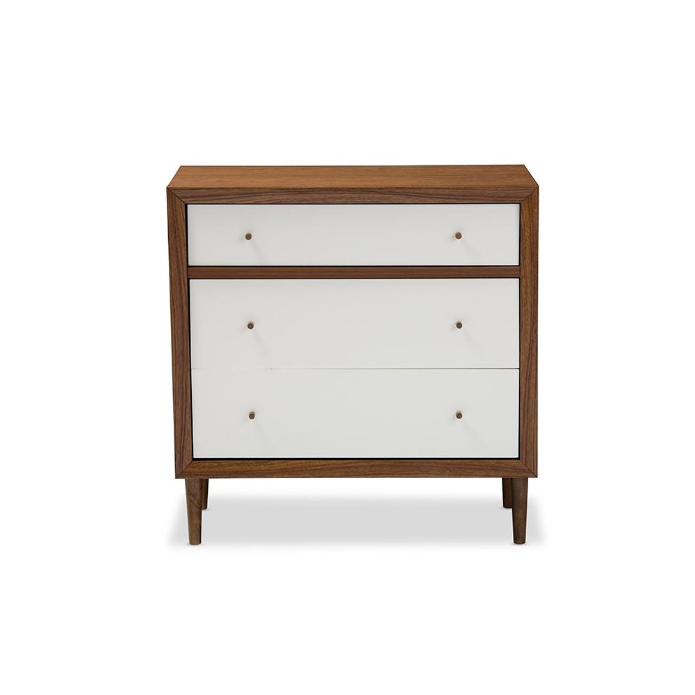 Scandinavian Style White and Walnut Wood 3-drawer Chest