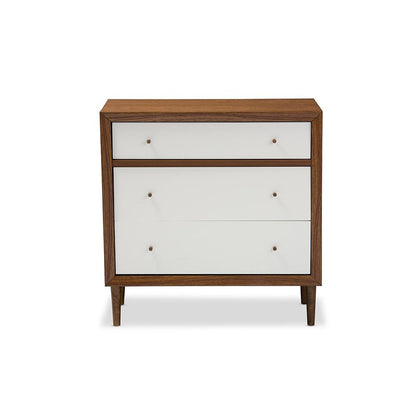 Scandinavian Style White and Walnut Wood 3-drawer Chest