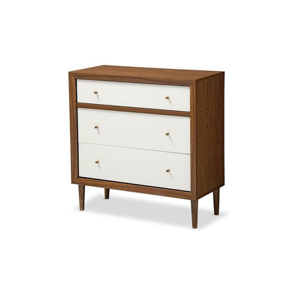 Scandinavian Style White and Walnut Wood 3-drawer Chest