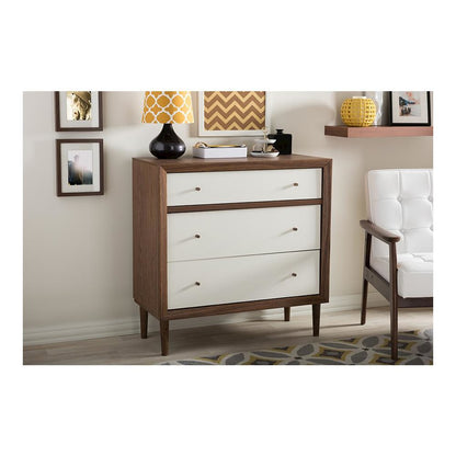 Scandinavian Style White and Walnut Wood 3-drawer Chest