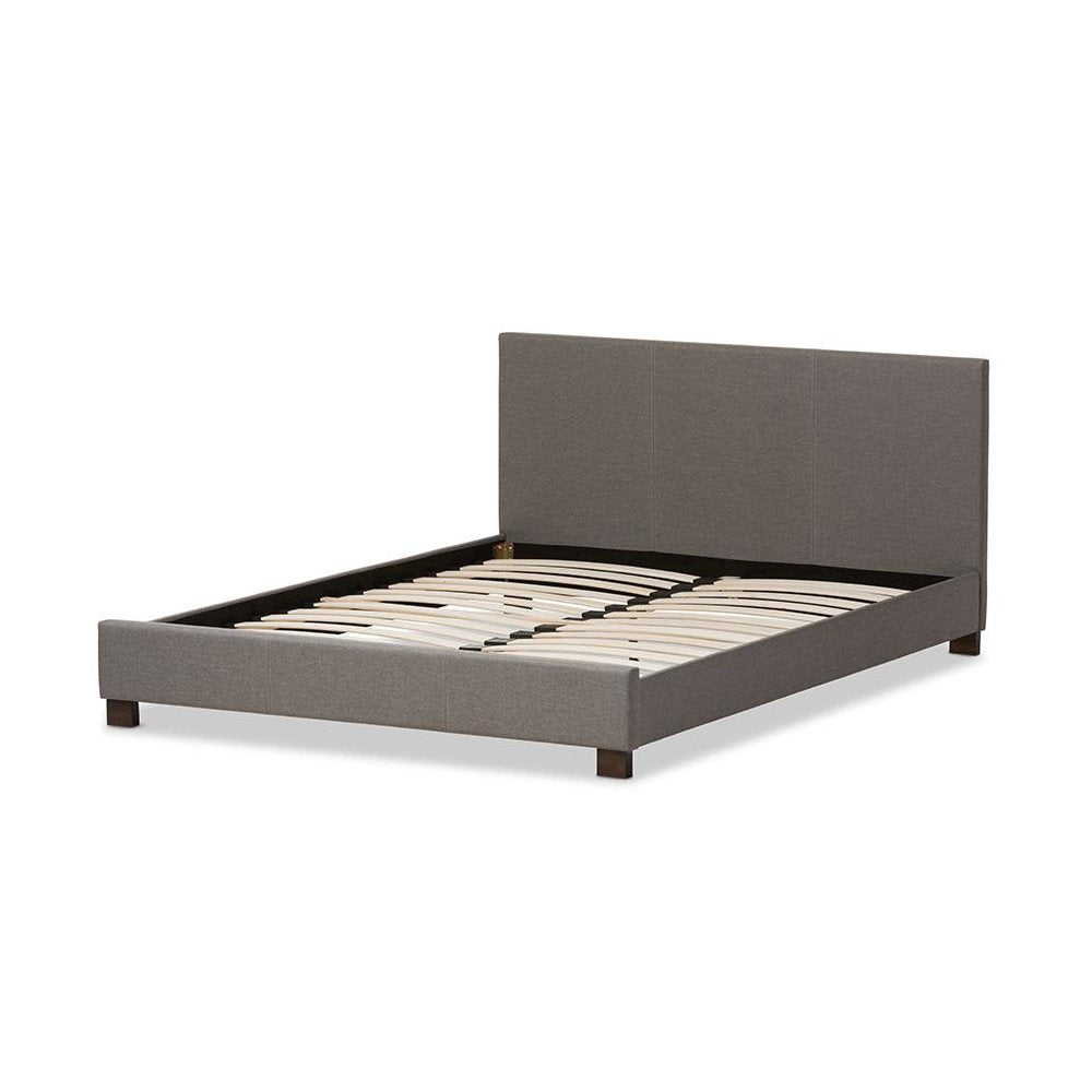 Grey Fabric Upholstered Panel-Stitched Full Size Platform Bed