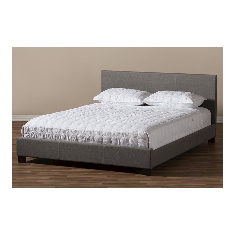 Grey Fabric Upholstered Panel-Stitched Full Size Platform Bed