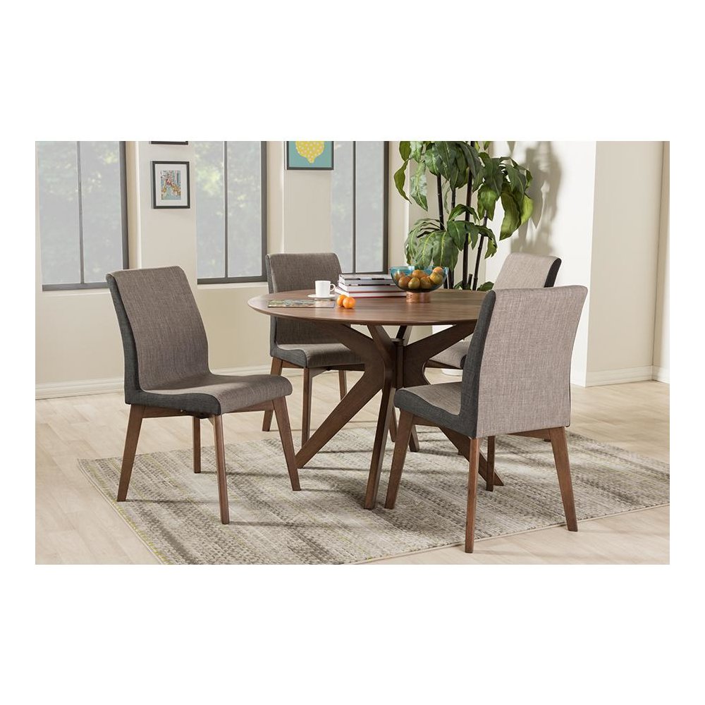 Baxton Studio Kimberly Mid-Century Modern Walnut Wood Round 5-Piece Dining Set