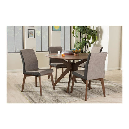 Baxton Studio Kimberly Mid-Century Modern Walnut Wood Round 5-Piece Dining Set