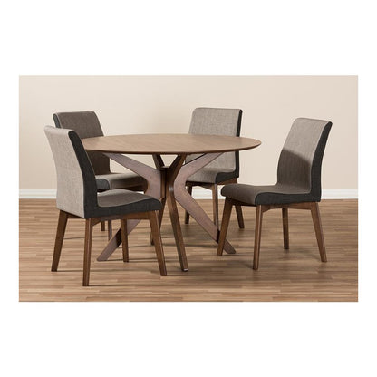 Baxton Studio Kimberly Mid-Century Modern Walnut Wood Round 5-Piece Dining Set